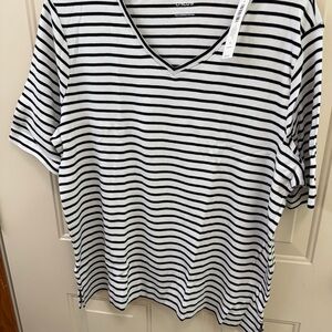 Chico's Black and White Striped V-Neck Tee